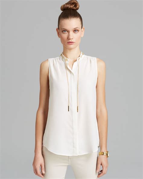 michael kors white blouse with gold chain|michael kors blouse sale.